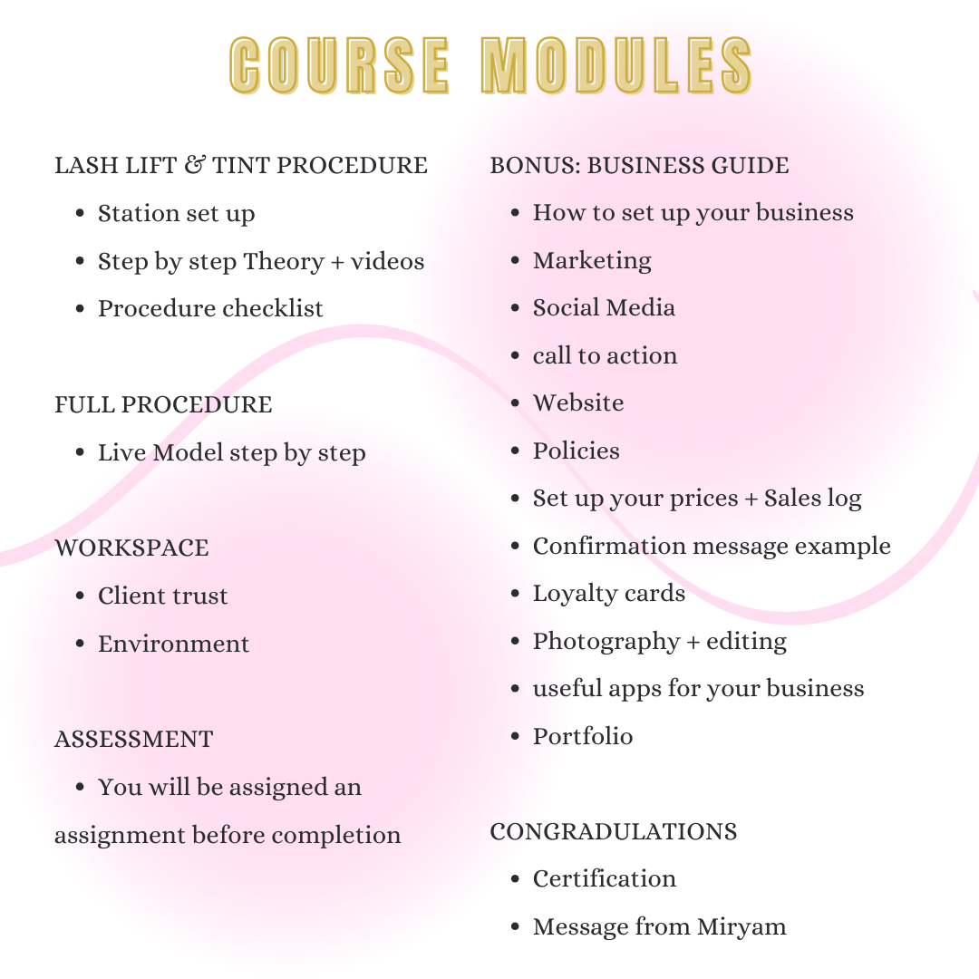 Lash Lift & Tint course